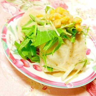 オオバコ入りおから餅ｄｅ❤水菜の山葵胡麻ドレ❤